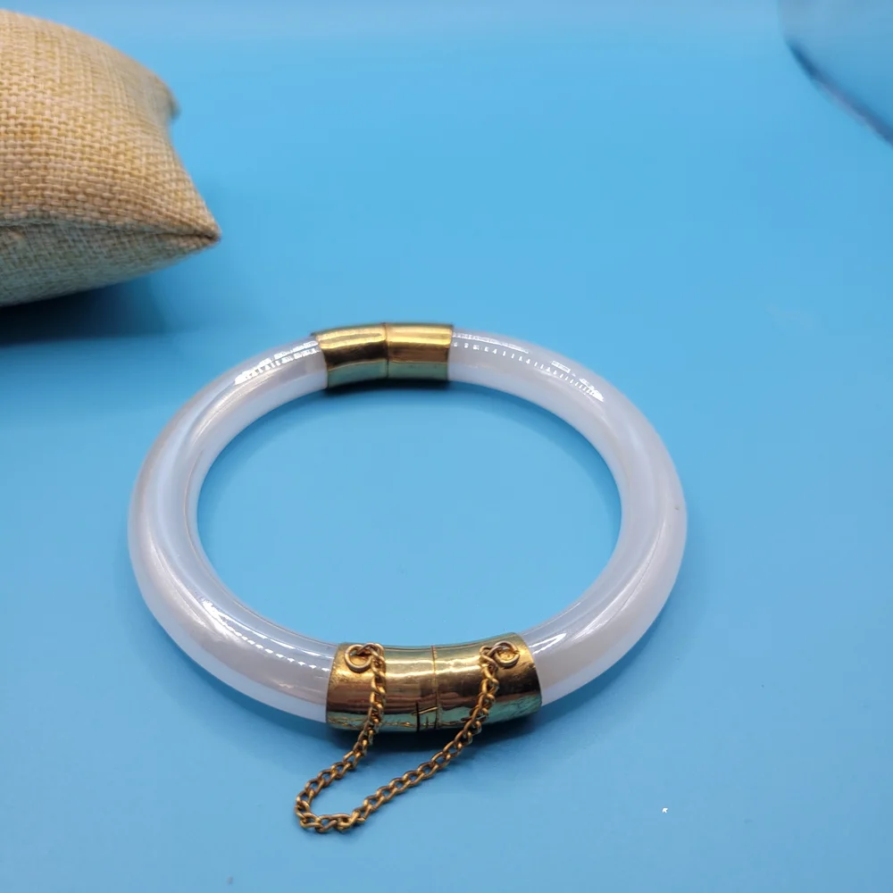 Gold Clasp White Bangle Bracelet